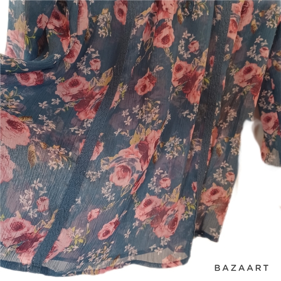 Decree Sheer Floral Peasant Blouse - Picture 6 of 8